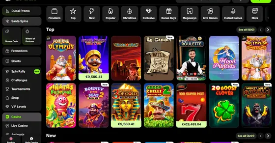 La galería de juegos de Spinit con sus filtros